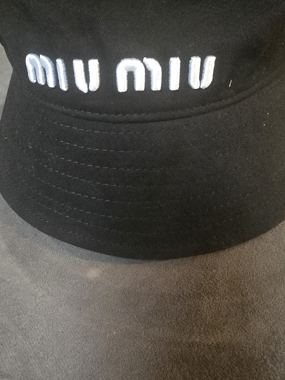 Miu Miu Black Bucket Hat with White Embroidered Logo